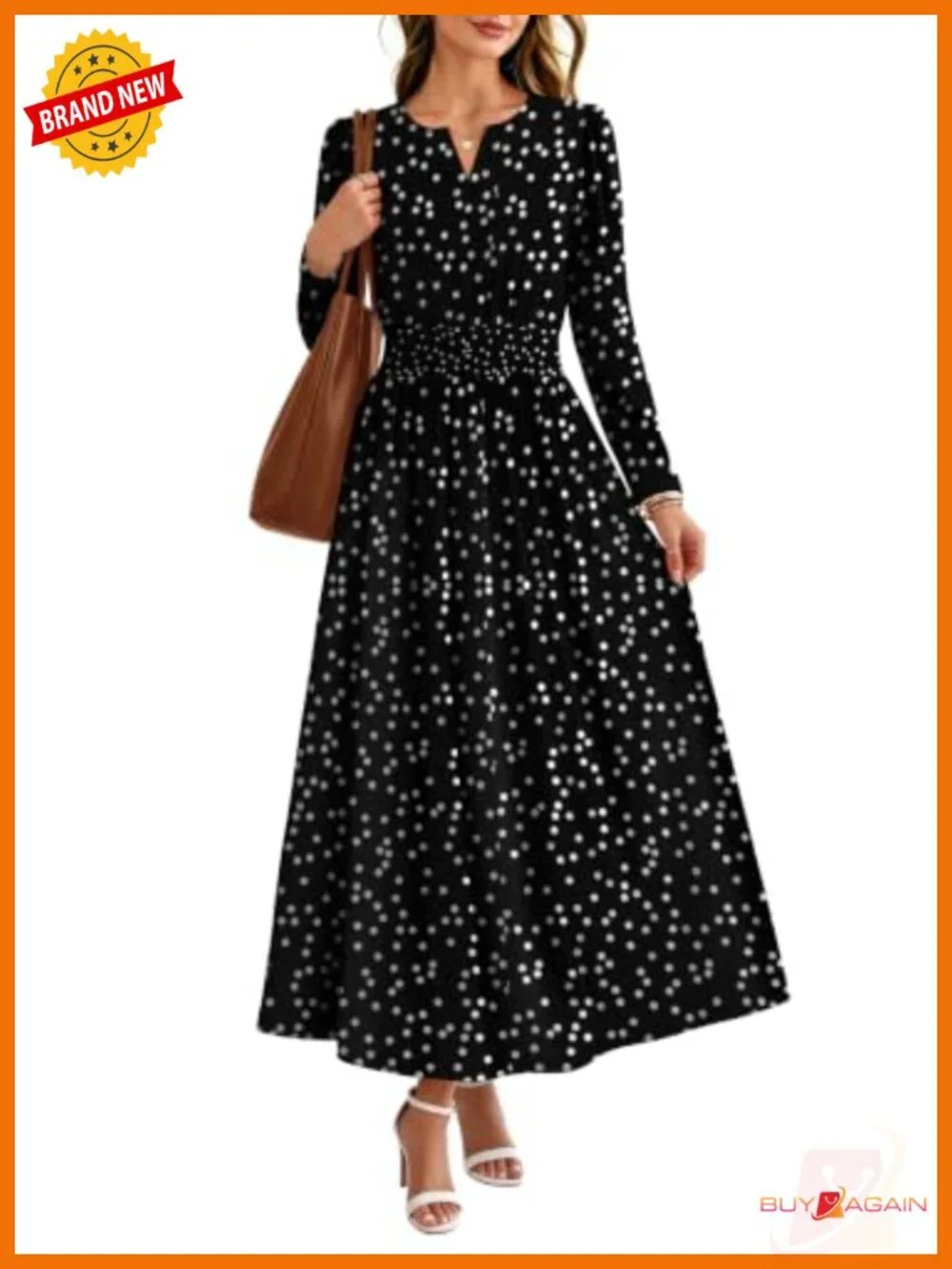 Womens Boho Floral Long Sleeve Maxi Dress with Pockets A-Line Smocked